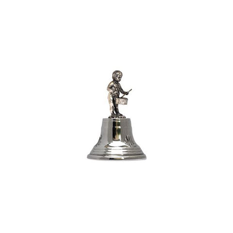 Art Nouveau-Style Cherub & Drum Statuette Bell - 8 cm Height - Handcrafted in Italy - Pewter/Britannia Metal