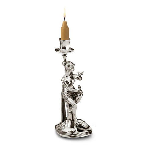 Art Nouveau-Style Donna Candlestick - Sitting Woman (left) - 24.5 cm Height - Handcrafted in Italy - Pewter/Britannia Metal
