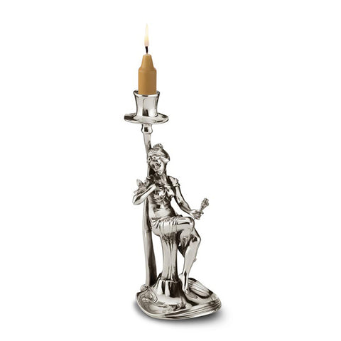 Art Nouveau-Style Donna Candlestick - Sitting Woman (right) - 24.5 cm Height - Handcrafted in Italy - Pewter/Britannia Metal