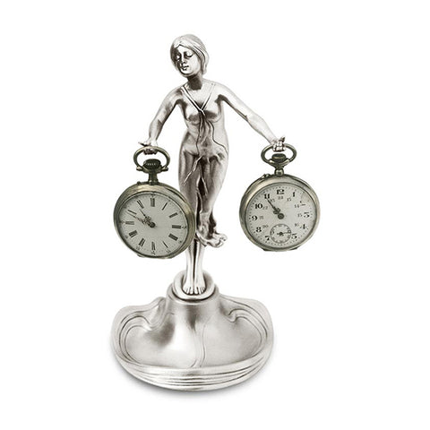 Art Nouveau-Style Donna Lady Pocket Watch Stand - 21 cm - Handcrafted in Italy - Britannia Metal/Pewter