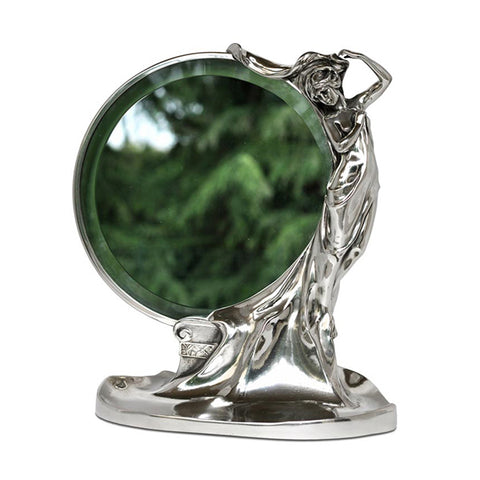 Art Nouveau-Style Donna Table Mirror - 34 cm Height - Handcrafted in Italy - Pewter/Britannia Metal