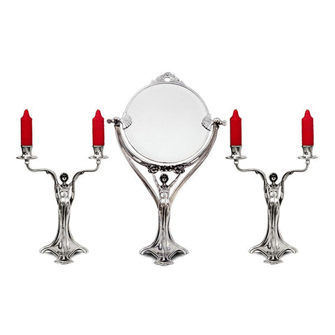 Art Nouveau-Style Donna Dressing Table Vanity Mirror - 50 cm Height - Handcrafted in Italy - Pewter/Britannia Metal