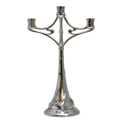 Art Nouveau-Style 3 Flame Fiori Candelabra - Daisy - 44.5 cm Height - Handcrafted in Italy - Pewter/Britannia Metal