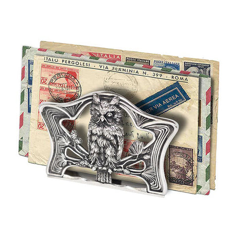 Art Nouveau-Style Gufo Letter Holder - Owl -  Handcrafted in Italy - Pewter/Britannia Metal