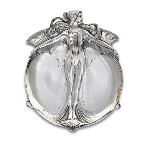 Art Nouveau-Style Ninfa Butterfly Lady Jewellery Tray - 18 cm x 14 cm - Handcrafted in Italy - Pewter/Britannia Metal