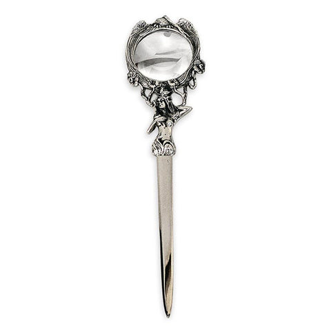 Art Nouveau-Style Ninfa Magnifying Glass & Letter Opener - 21 cm Length - Handcrafted in Italy - Pewter/Britannia Metal
