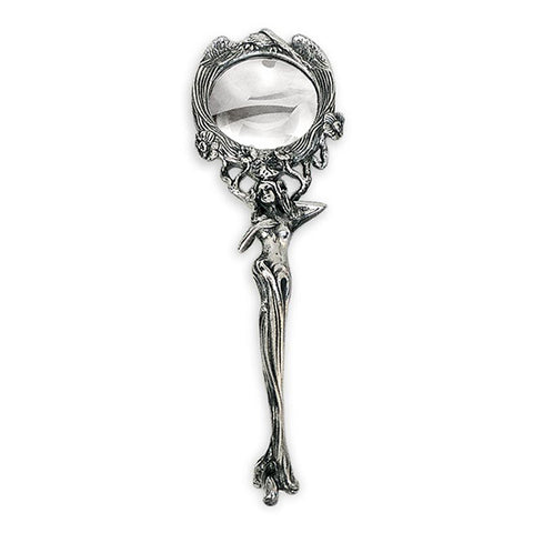Art Nouveau-Style Ninfa Magnifying Glass - 18 cm Length - Handcrafted in Italy - Pewter/Britannia Metal
