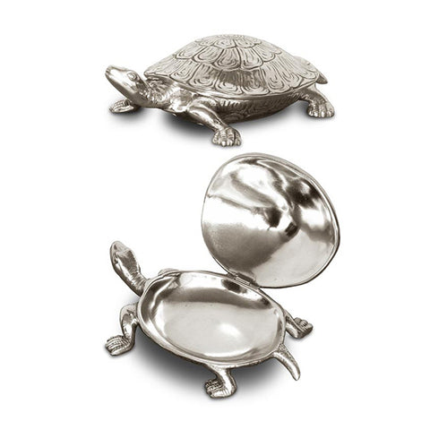 Art Nouveau-Style Testudo Turtle Hinged Lidded Box - 13 cm - Handcrafted in Italy - Pewter/Britannia Metal