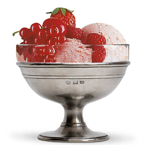 Osteria Footed Ice Cream Cup (and glass insert) - 12 cm Diameter - Handcrafted in Italy - Pewter & Glass