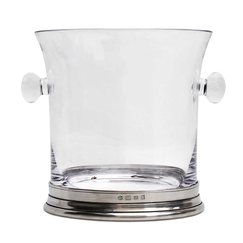 Sirmione Ice Bucket with handles - 18.5 cm Diameter - Handcrafted in Italy - Pewter & Crystal Glass